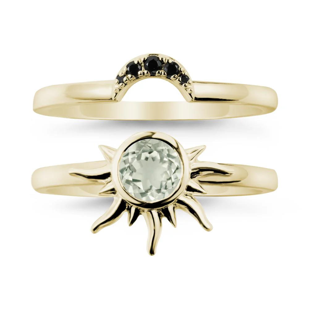 Round Green Amethyst Sunburst Ring Set - Image 3