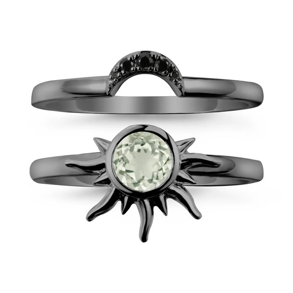 Round Green Amethyst Sunburst Ring Set - Image 7