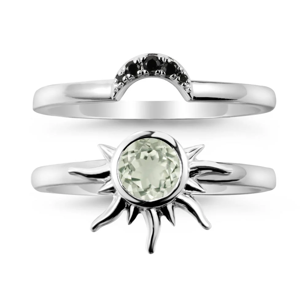 Round Green Amethyst Sunburst Ring Set - Image 9