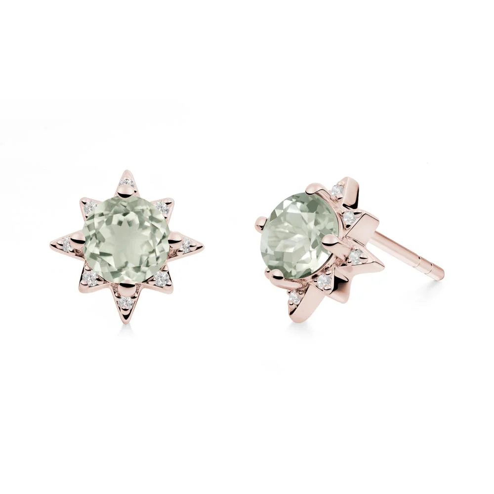 Round Green Amethyst Sunburst Stud Earrings