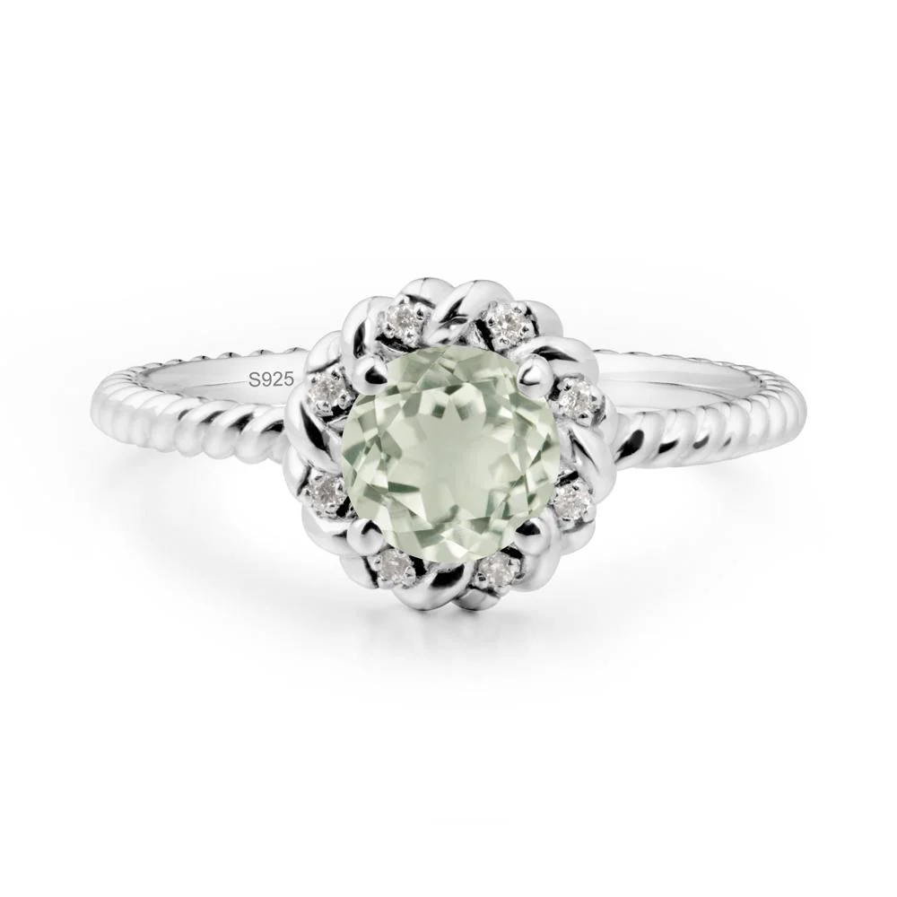 Round Green Amethyst Twisted Halo Ring