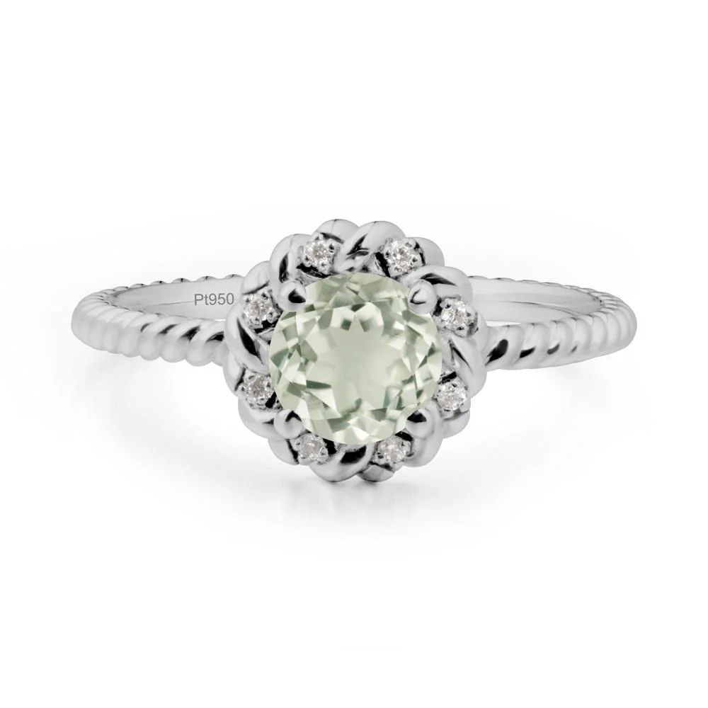 Round Green Amethyst Twisted Halo Ring - Image 4