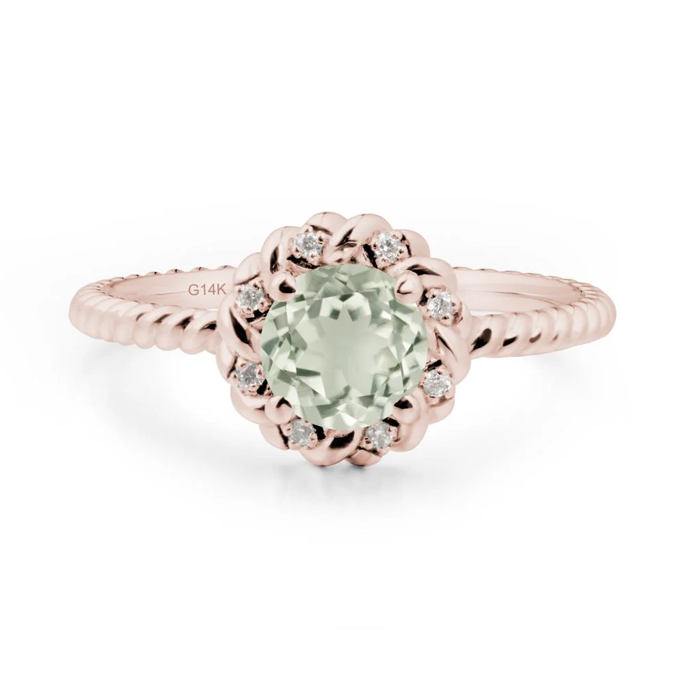 Round Green Amethyst Twisted Halo Ring - Image 6