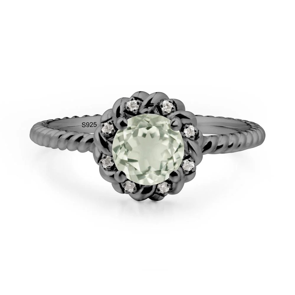 Round Green Amethyst Twisted Halo Ring - Image 7