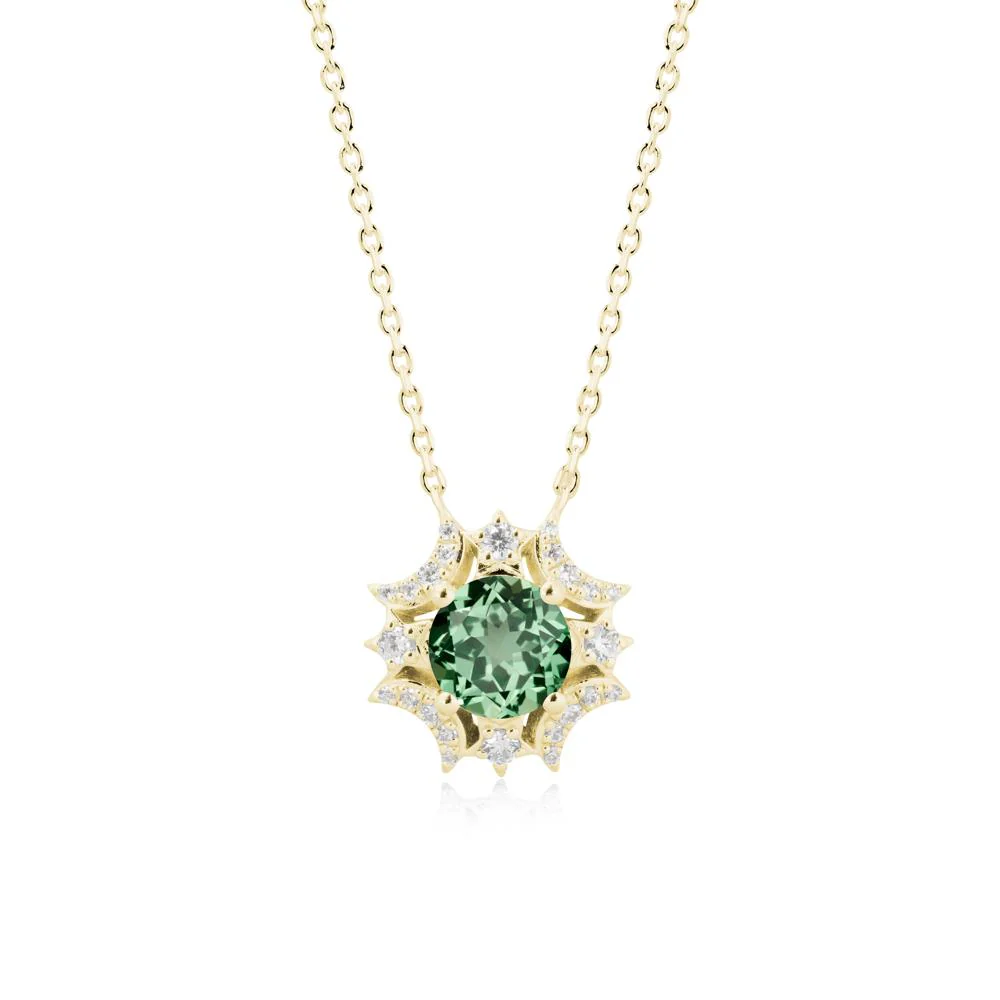 Round Green Sapphire Celestial Star Pendant Necklace - Image 6