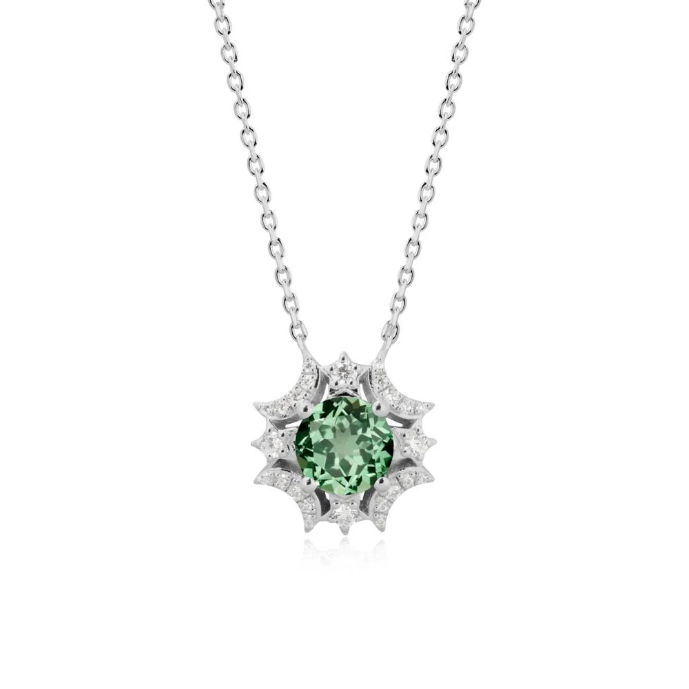 Round Green Sapphire Celestial Star Pendant Necklace - Image 8