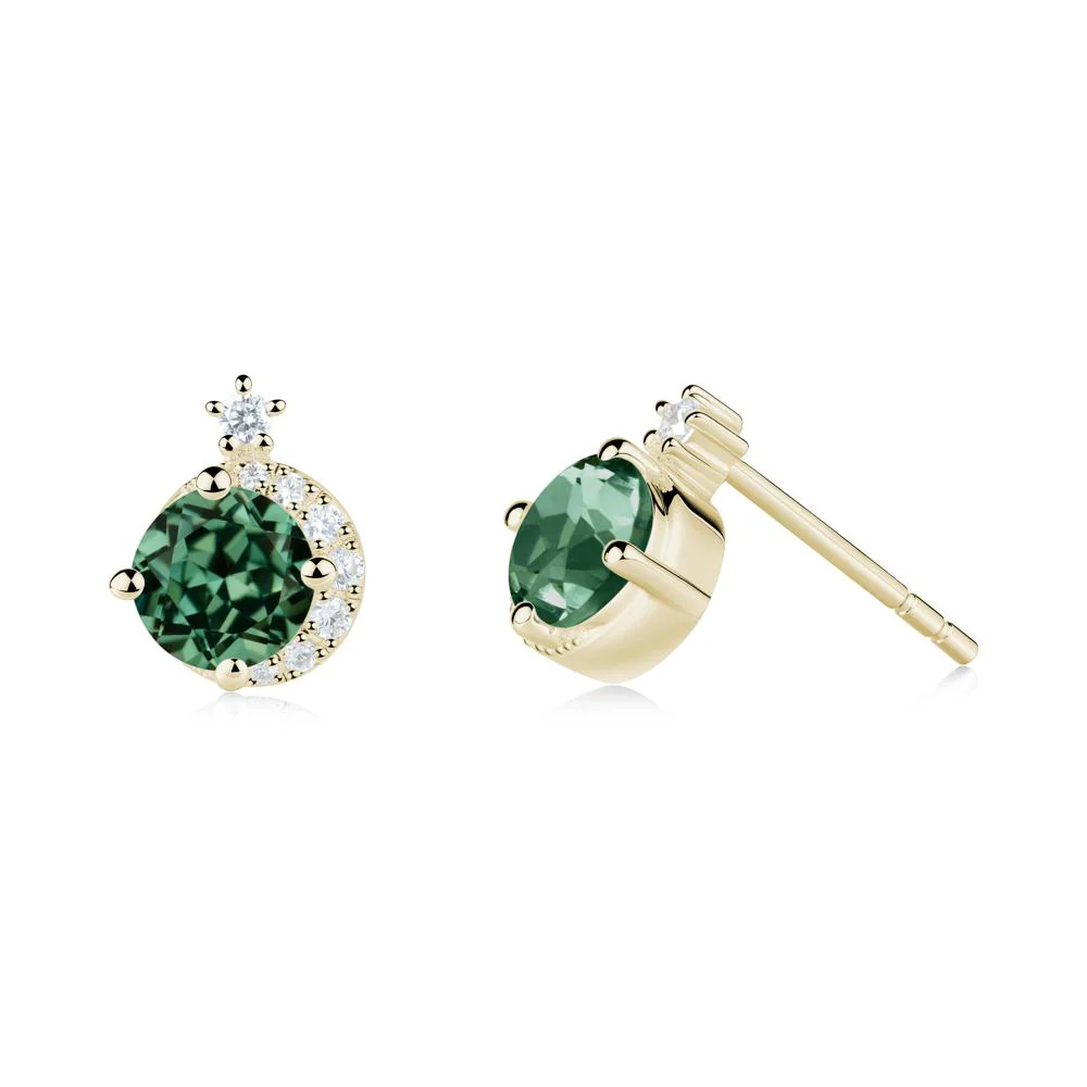 Round Green Sapphire Crescent Stud Earrings