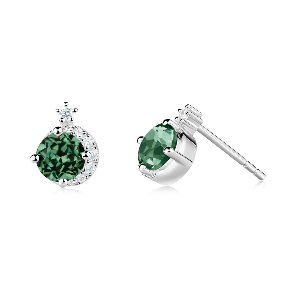 Round Green Sapphire Crescent Stud Earrings - Image 6