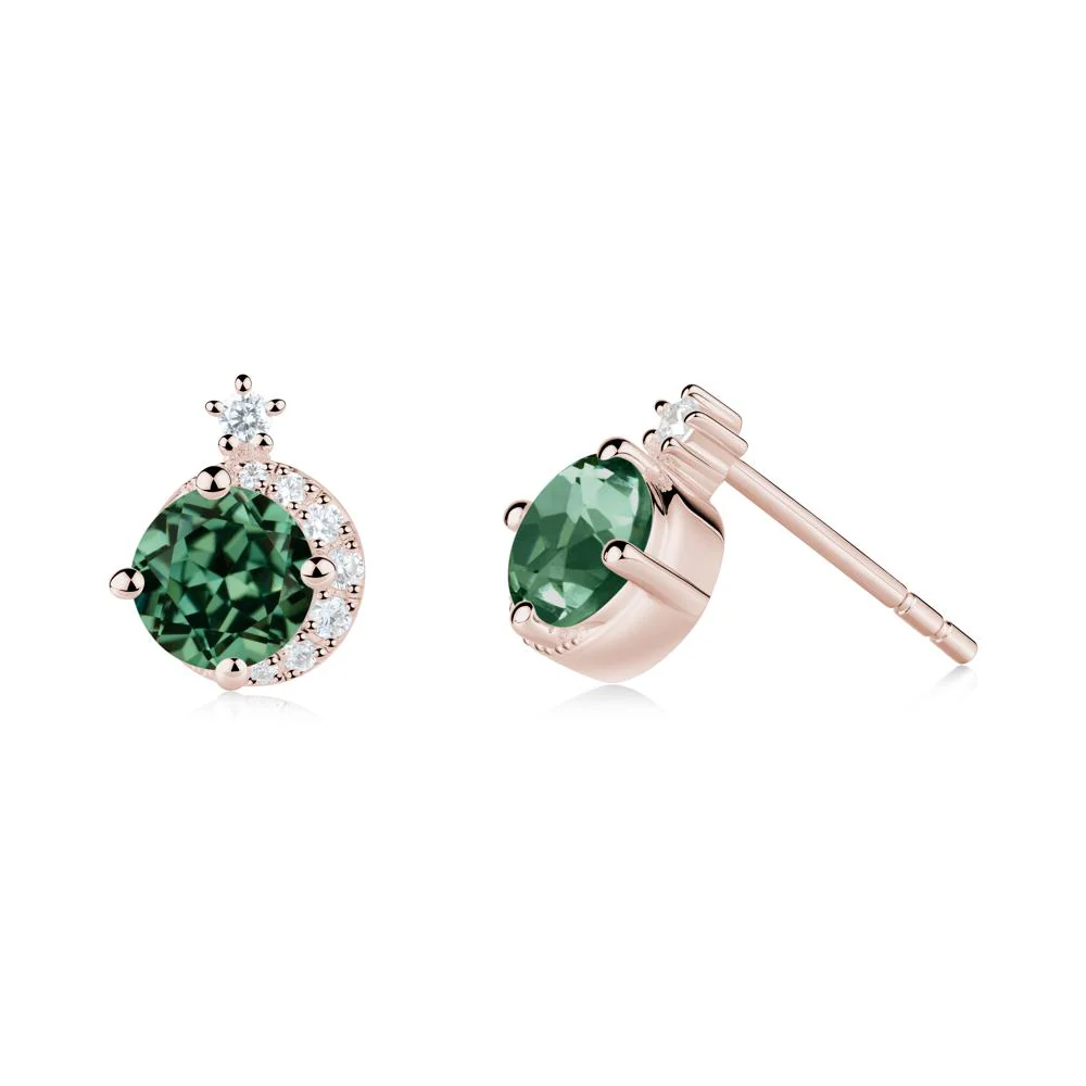 Round Green Sapphire Crescent Stud Earrings - Image 8