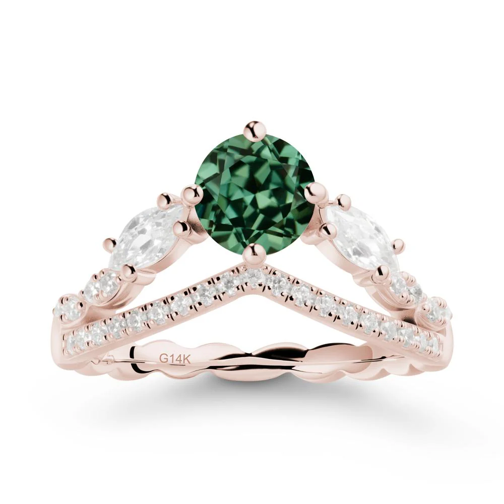 Round Green Sapphire Crown Ring with Leaf - Image 2