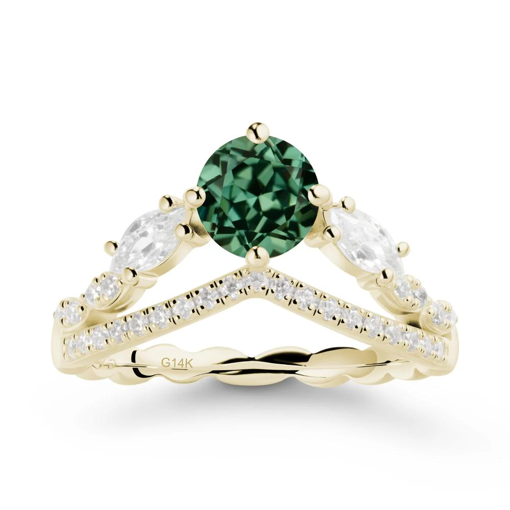 Round Green Sapphire Crown Ring with Leaf - Image 4