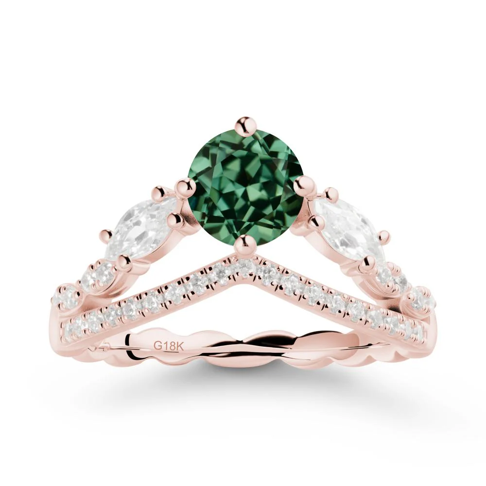 Round Green Sapphire Crown Ring with Leaf - Image 5