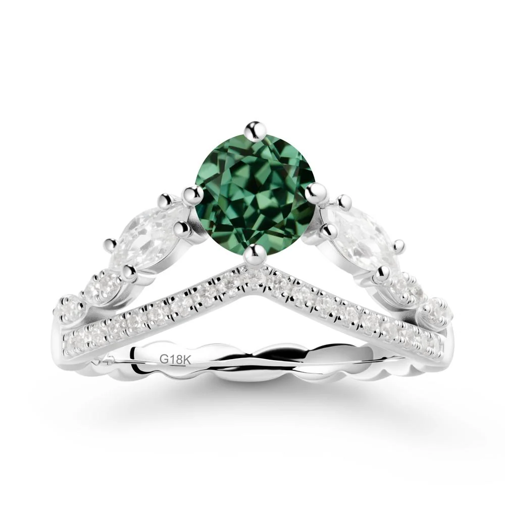 Round Green Sapphire Crown Ring with Leaf - Image 6