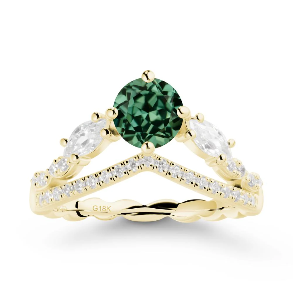 Round Green Sapphire Crown Ring with Leaf - Image 7
