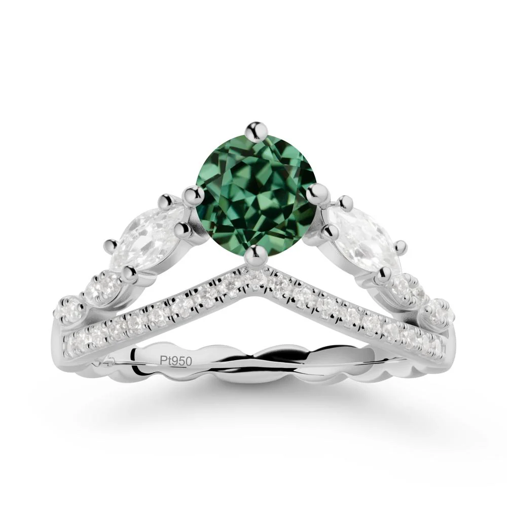 Round Green Sapphire Crown Ring with Leaf - Image 8