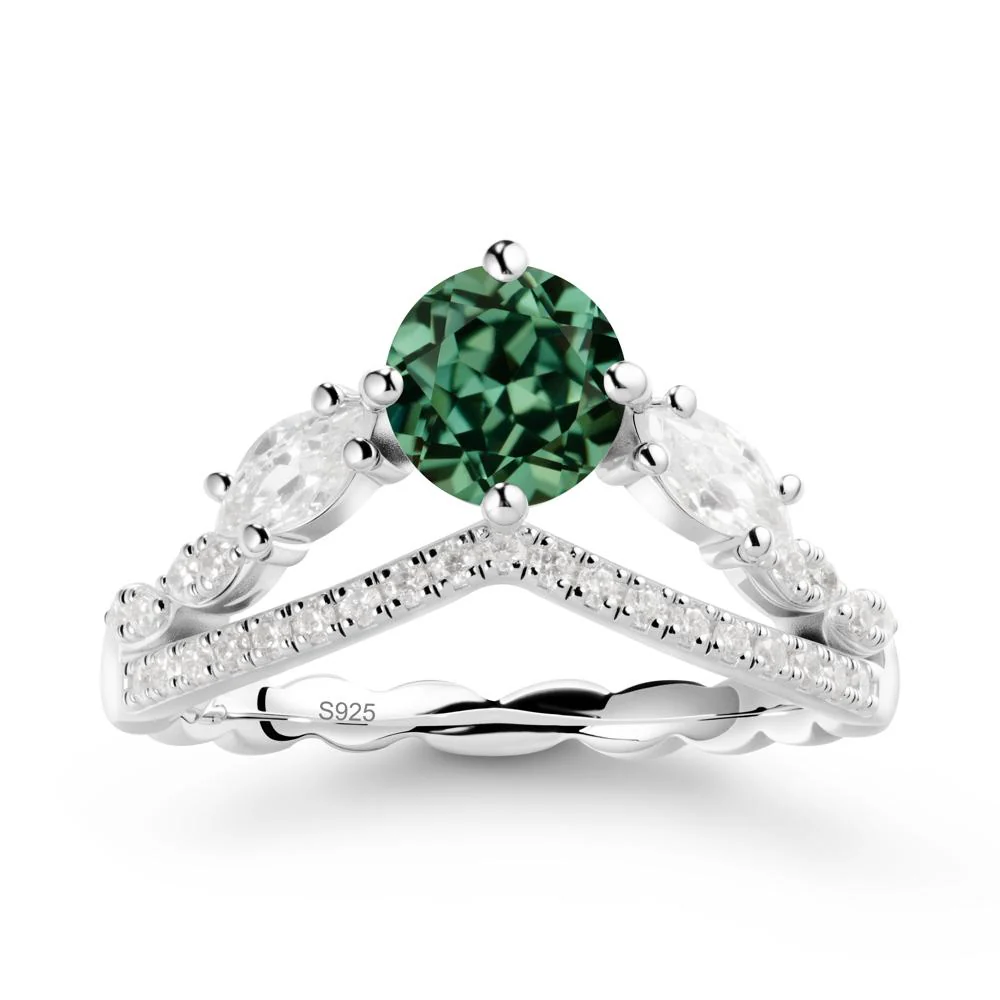 Round Green Sapphire Crown Ring with Leaf - Image 9