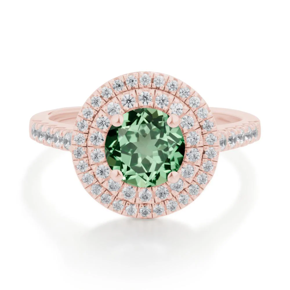 Round Green Sapphire Double Halo Engagement Ring - Image 2