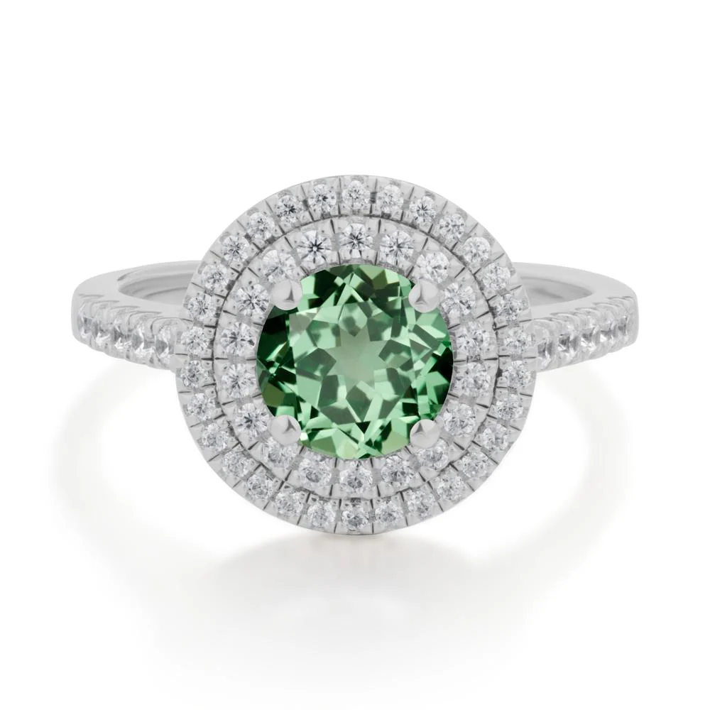 Round Green Sapphire Double Halo Engagement Ring - Image 8