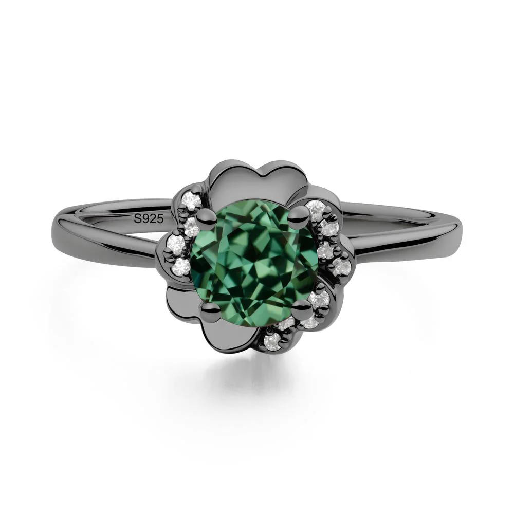Round Green Sapphire Floral Engagement Ring
