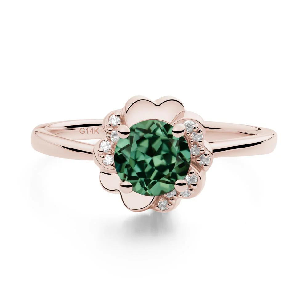 Round Green Sapphire Floral Engagement Ring - Image 2