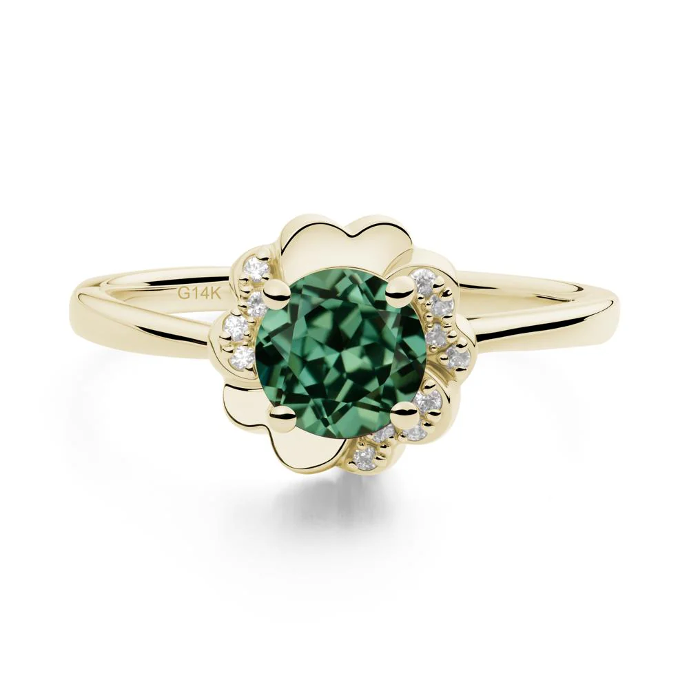 Round Green Sapphire Floral Engagement Ring - Image 4