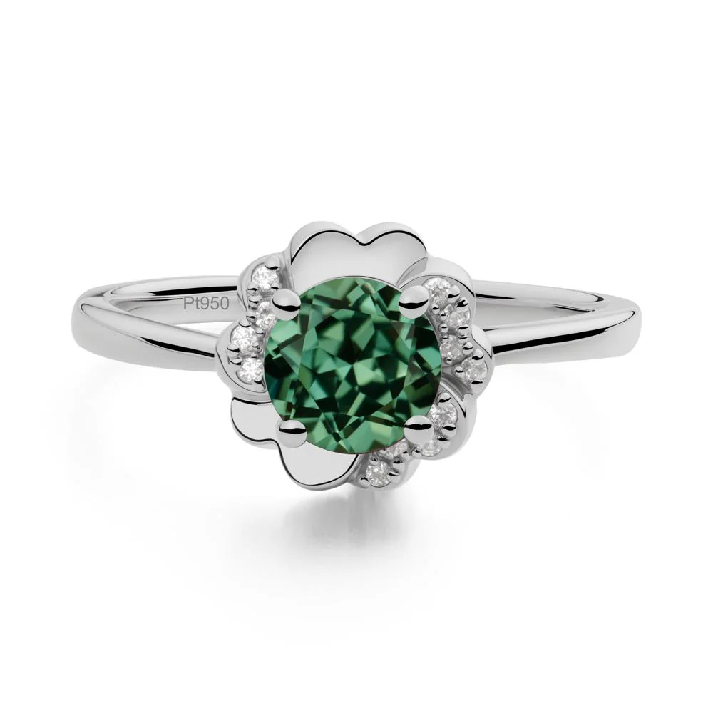 Round Green Sapphire Floral Engagement Ring - Image 5