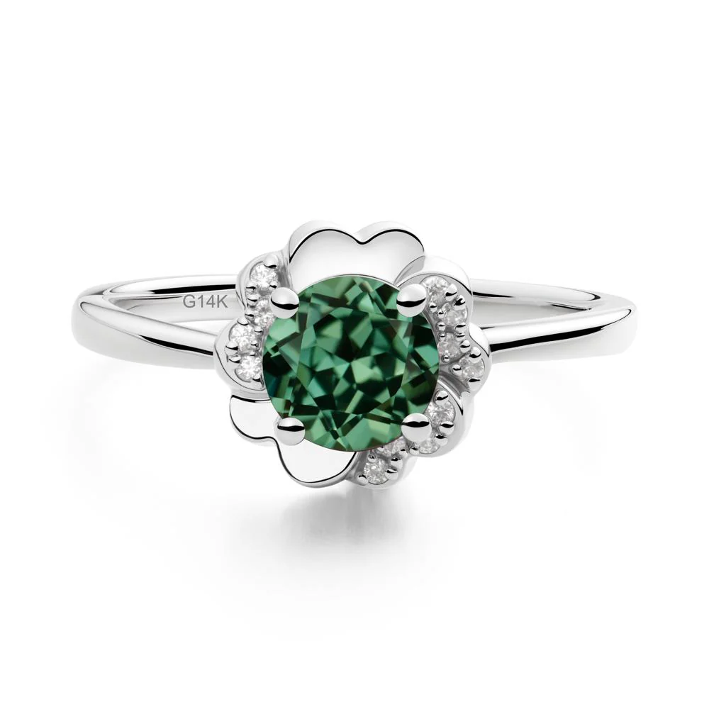Round Green Sapphire Floral Engagement Ring - Image 7