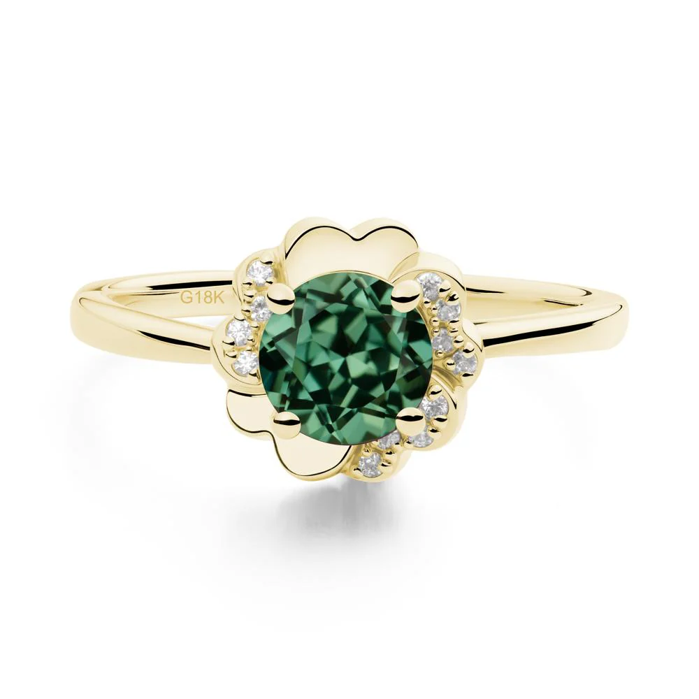 Round Green Sapphire Floral Engagement Ring - Image 8