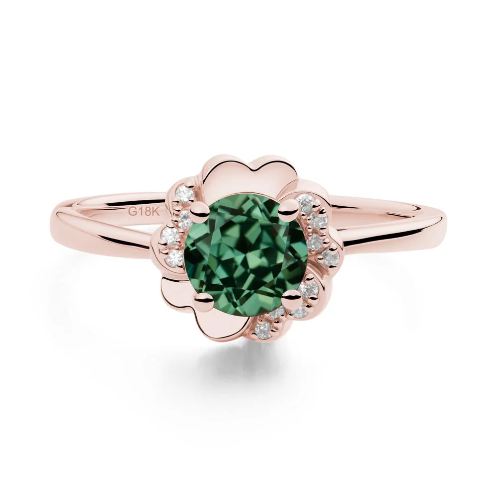 Round Green Sapphire Floral Engagement Ring - Image 9