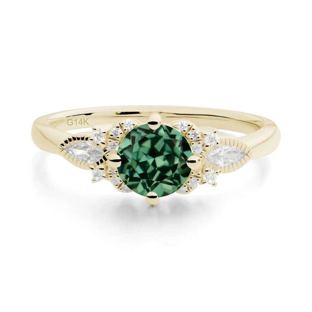Round Green Sapphire Floral Statement Ring