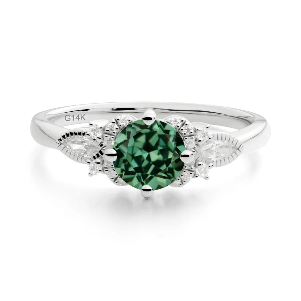 Round Green Sapphire Floral Statement Ring - Image 2