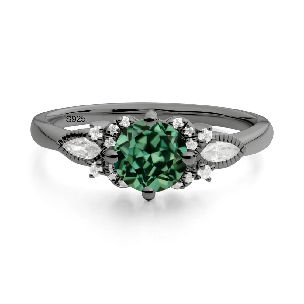 Round Green Sapphire Floral Statement Ring - Image 4