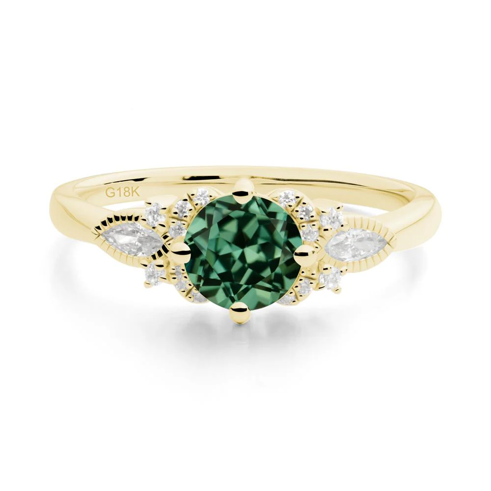 Round Green Sapphire Floral Statement Ring - Image 5