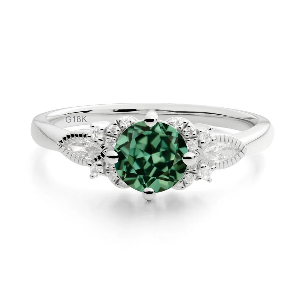 Round Green Sapphire Floral Statement Ring - Image 6