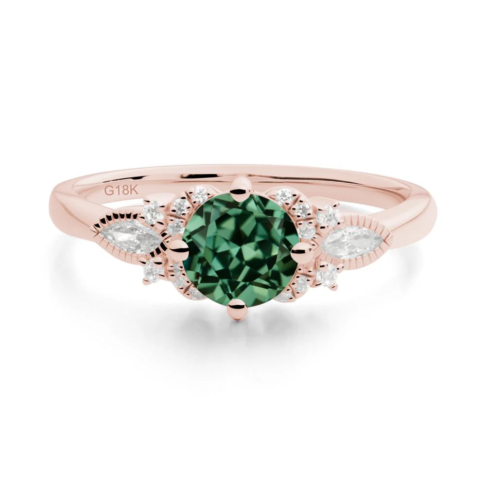 Round Green Sapphire Floral Statement Ring - Image 7