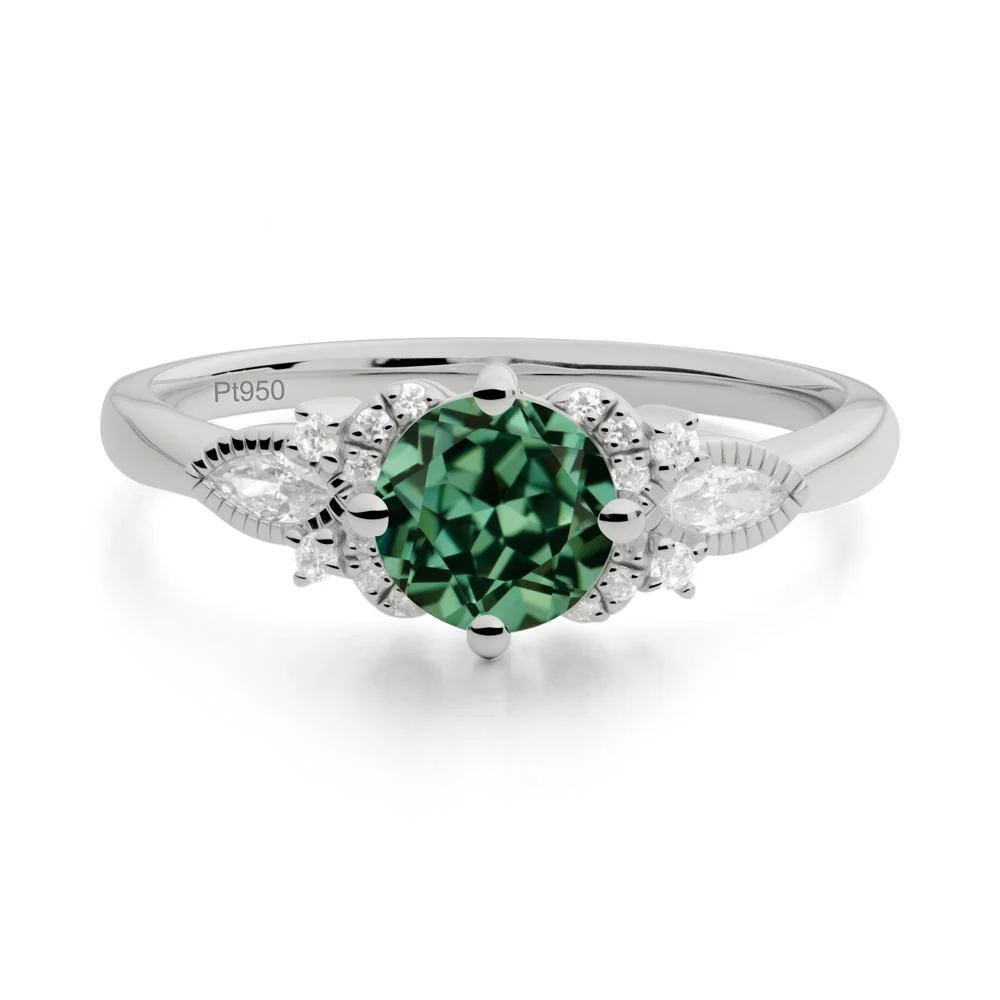 Round Green Sapphire Floral Statement Ring - Image 8