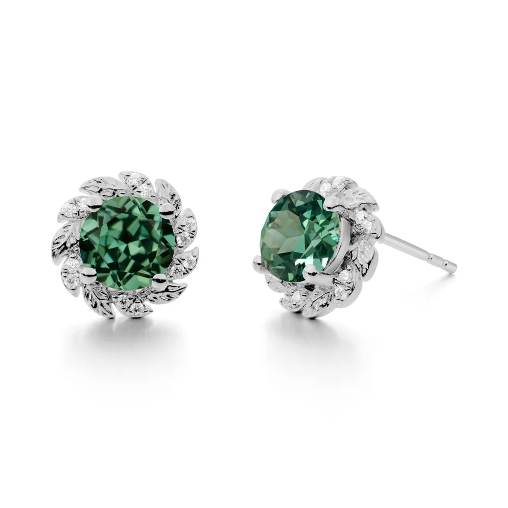 Round Green Sapphire Flower Earrings - Image 3