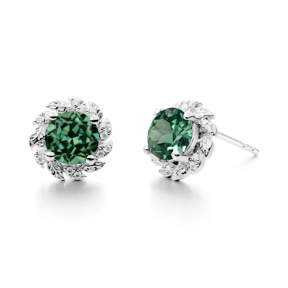 Round Green Sapphire Flower Earrings - Image 6