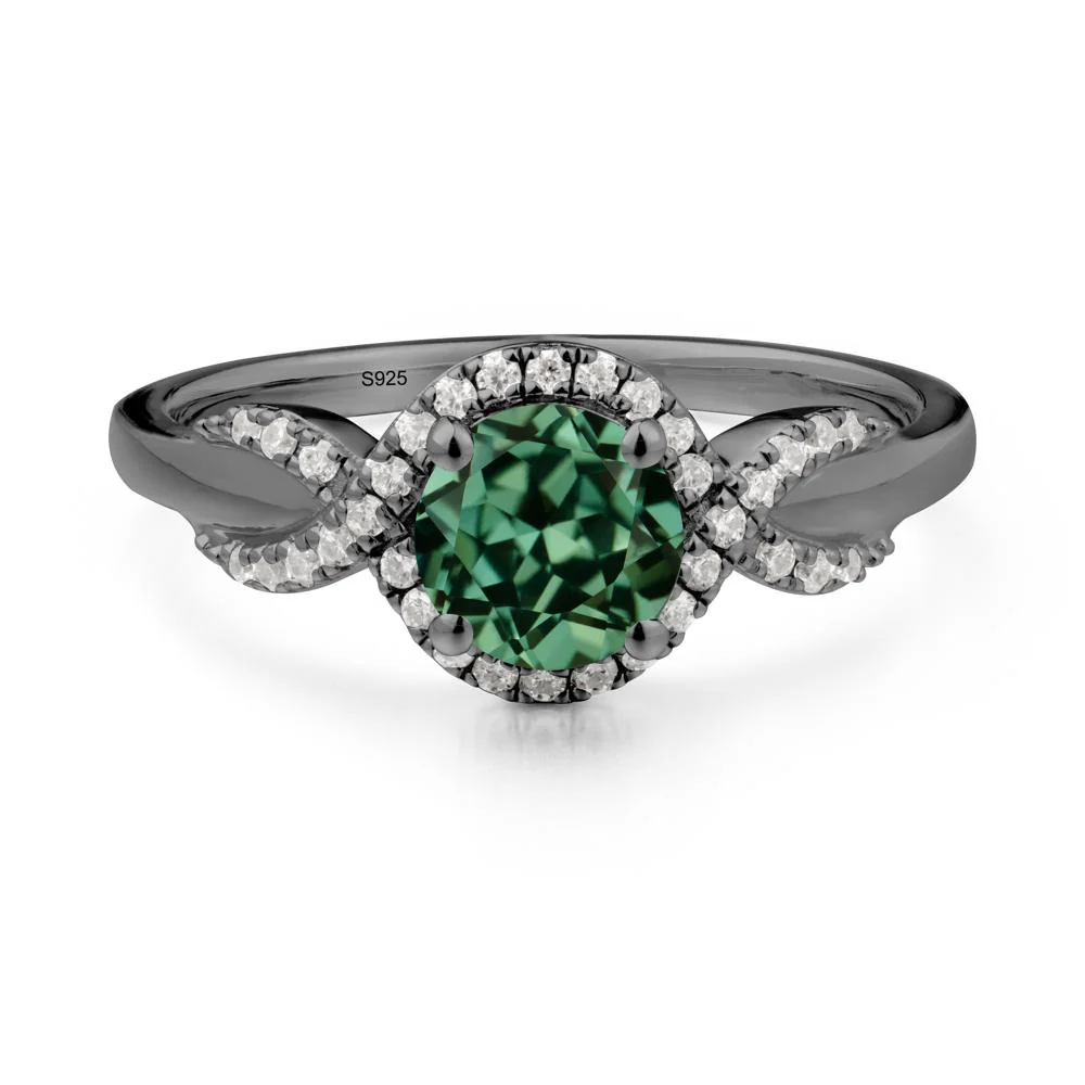 Round Green Sapphire Halo Twist Ring - Image 2