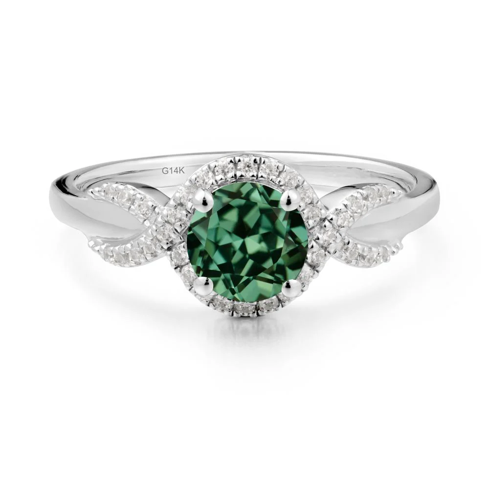 Round Green Sapphire Halo Twist Ring - Image 3
