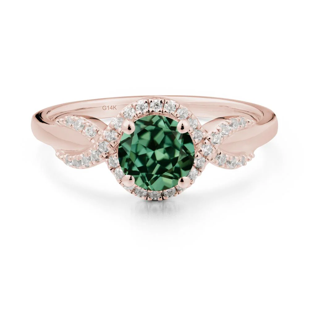 Round Green Sapphire Halo Twist Ring - Image 4