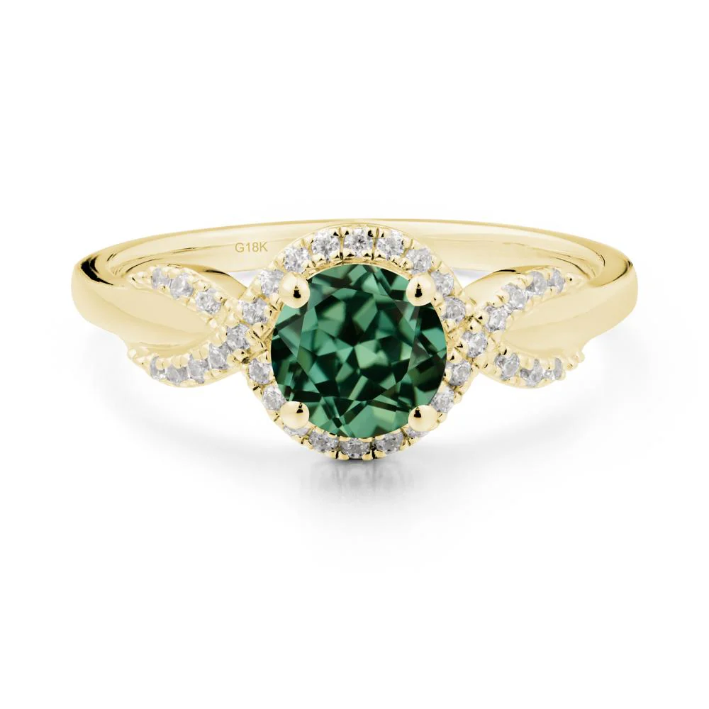 Round Green Sapphire Halo Twist Ring - Image 5