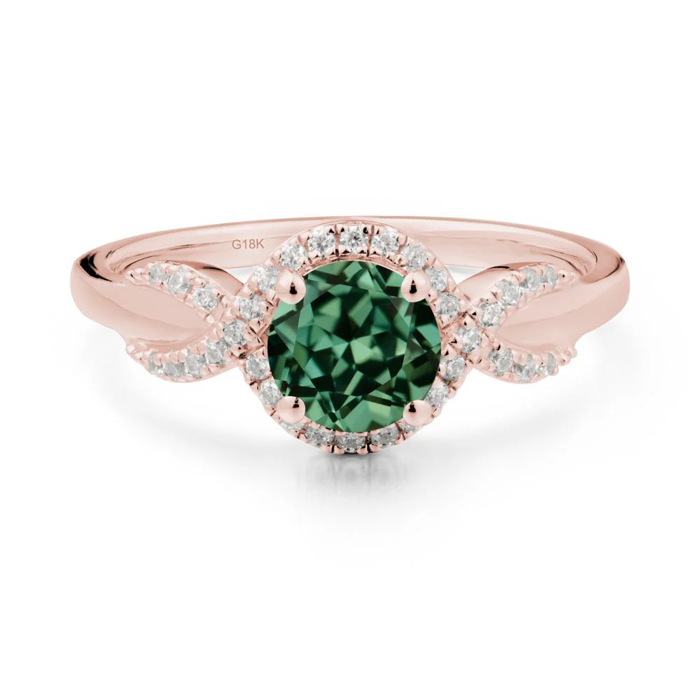 Round Green Sapphire Halo Twist Ring - Image 6