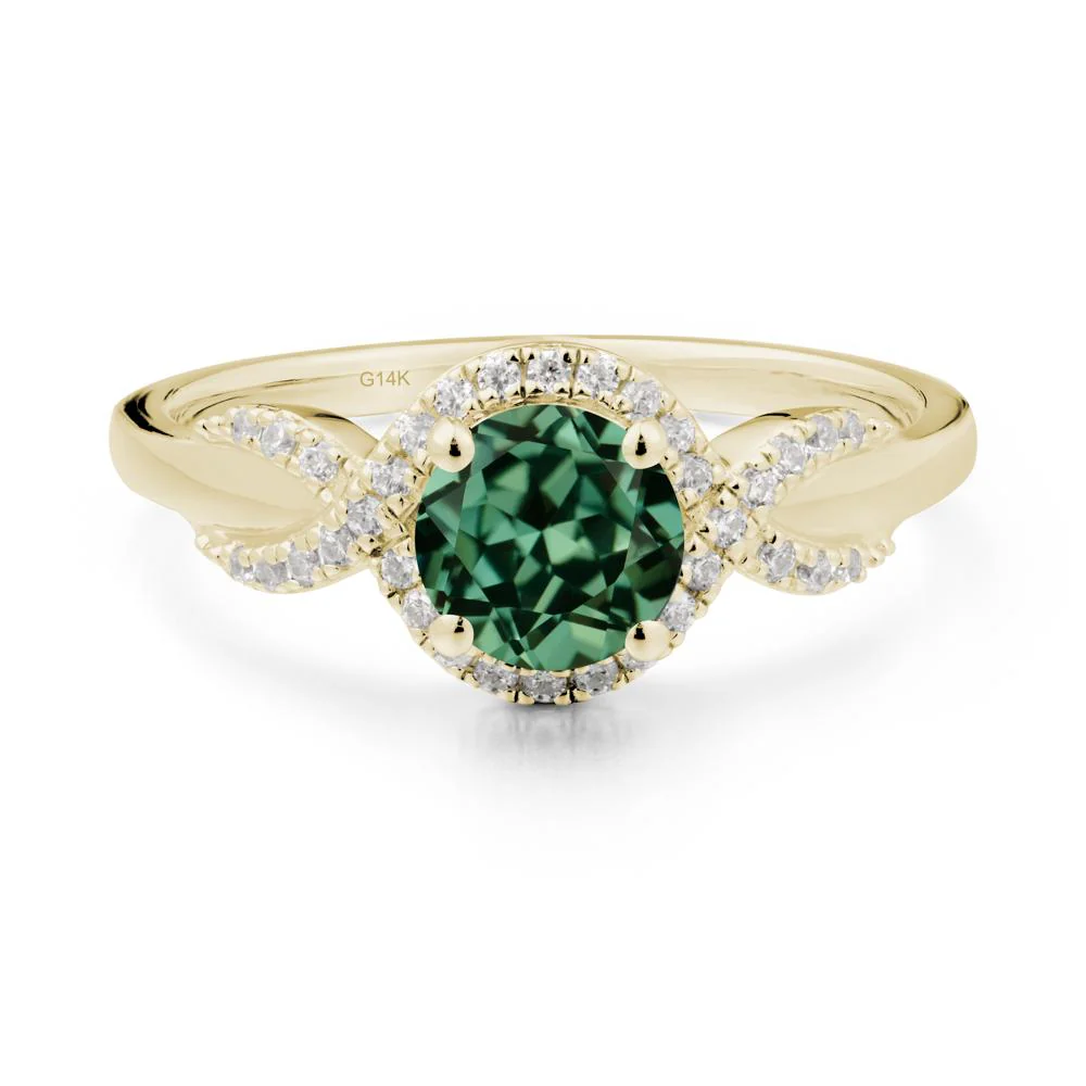 Round Green Sapphire Halo Twist Ring - Image 8