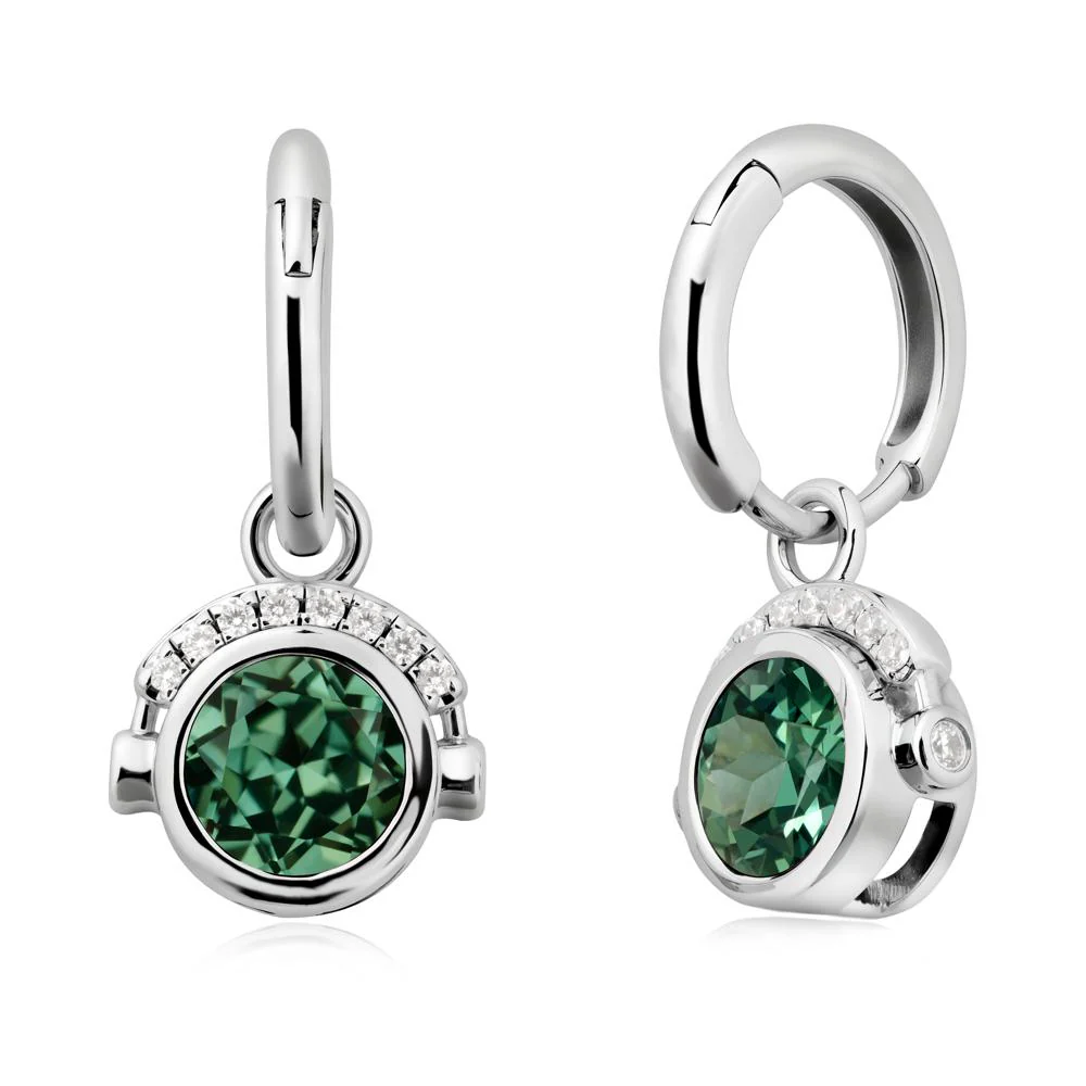 Round Green Sapphire Headphones Earrings - Image 3