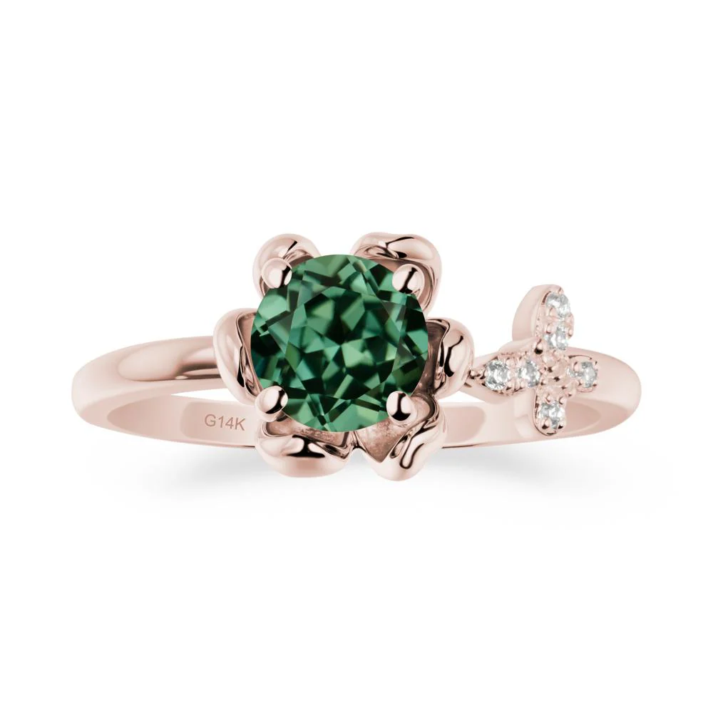 Round Green Sapphire Petal Halo Ring - Image 2