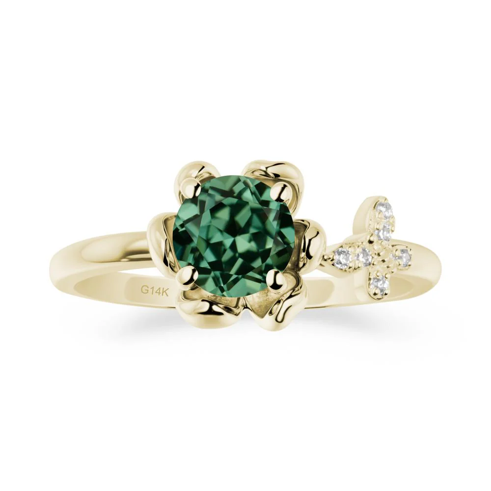 Round Green Sapphire Petal Halo Ring - Image 3