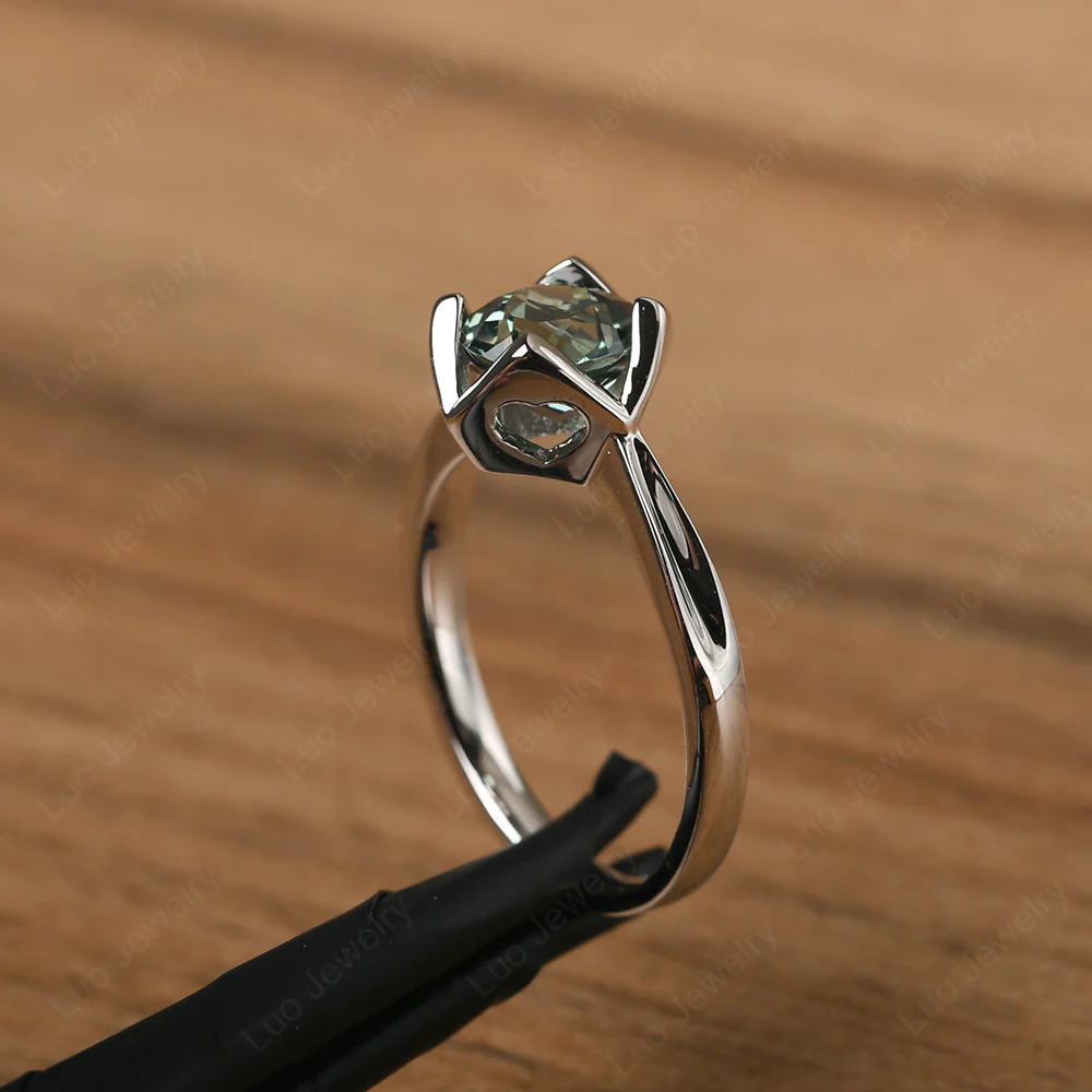 Green Sapphire Lotus Flower Engagement Ring - Image 4