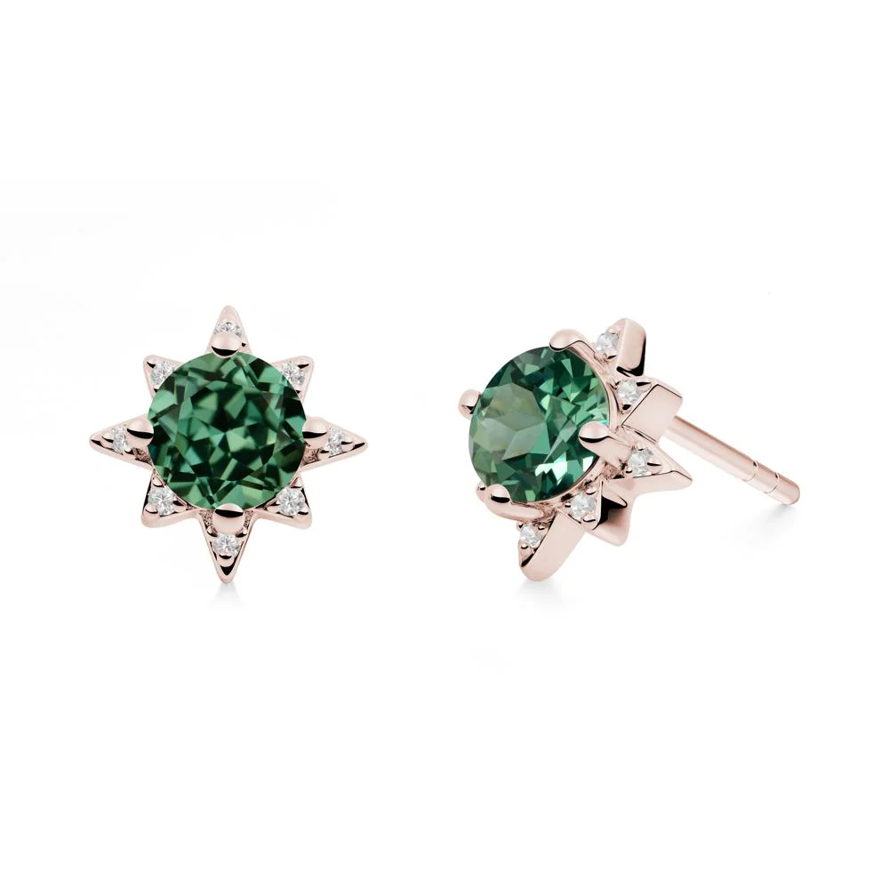 Round Green Sapphire Sunburst Earrings