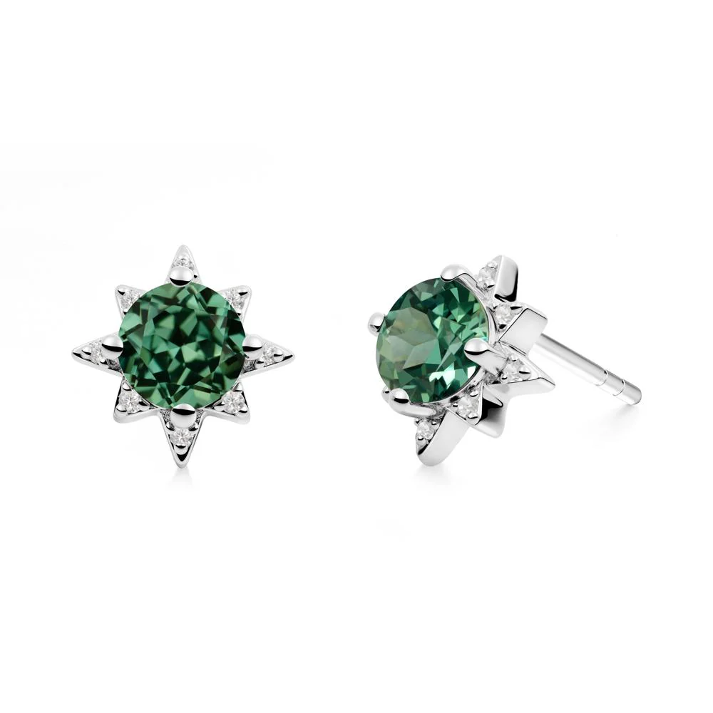 Round Green Sapphire Sunburst Earrings - Image 7
